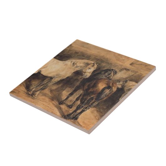 Drie paarden in hun stal tegeltje (Zijkant)