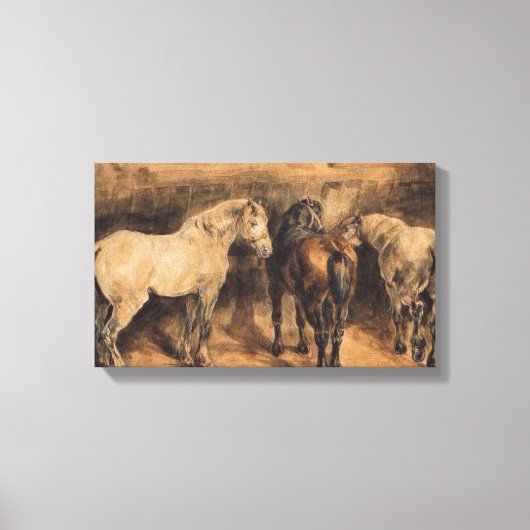 Drie paarden in hun stal (Théodore Géricault) Canvas Afdruk (Voorkant)