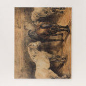 Drie paarden in hun stal (Théodore Géricault) Legpuzzel (Verticaal)