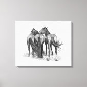Drie Paarden in Potlood, Paardenkunst Canvas Afdruk (Voorkant)