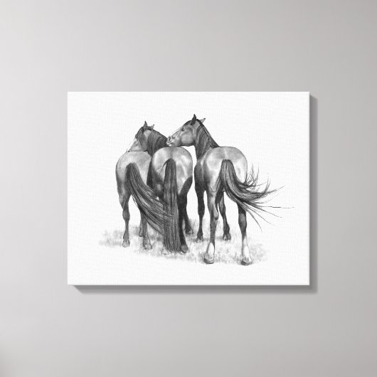 Drie Paarden in Potlood, Paardenkunst Canvas Afdruk (Voorkant)