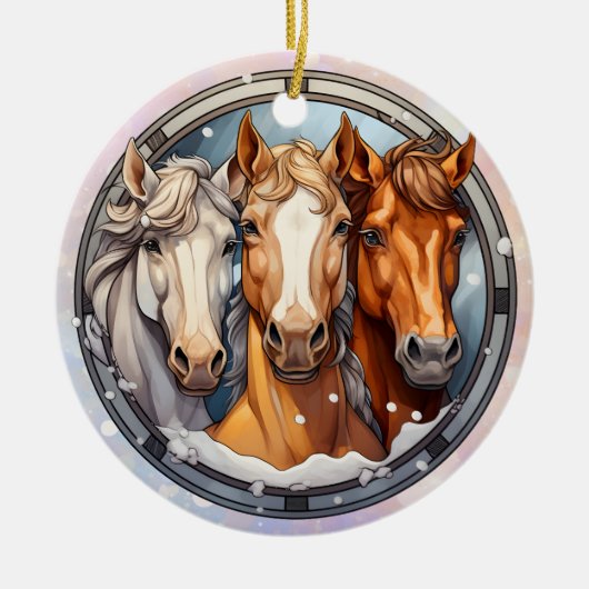 Drie paarden kleindochter kerst keramisch ornament (Voorkant)