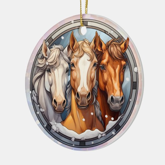 Drie paarden kleindochter kerst keramisch ornament (Links)