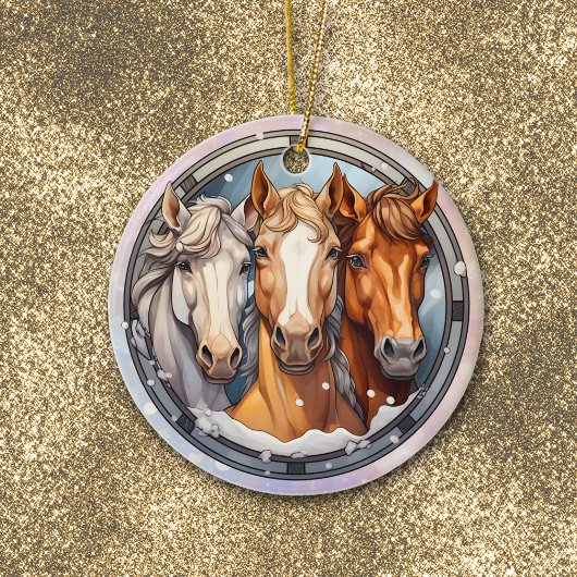 Drie paarden kleindochter kerst keramisch ornament