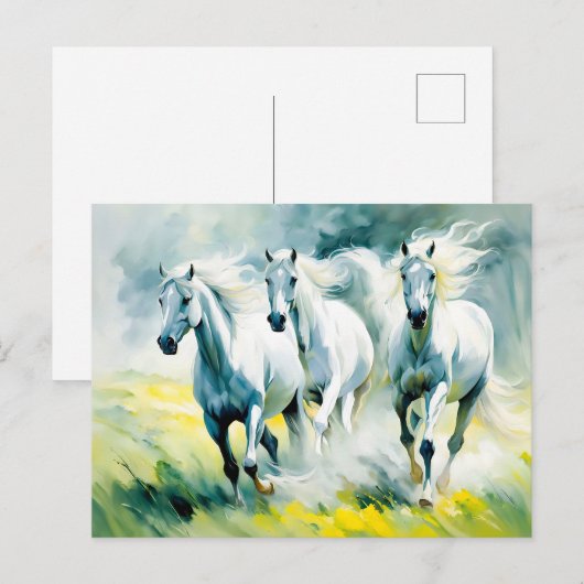 Drie paarden lopen door het bloemenveld briefkaart (Voorkant / Achterkant)