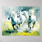 Drie paarden lopen door het bloemenveld poster (Voorkant)