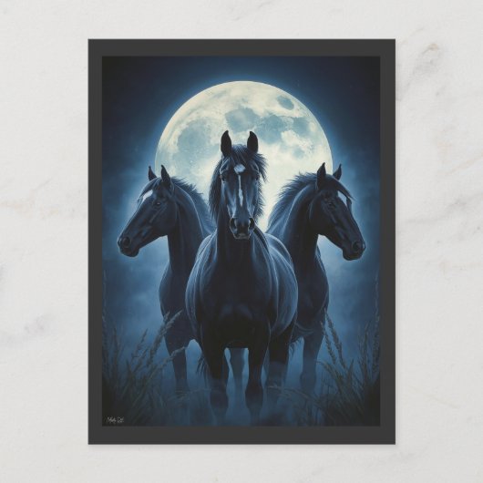 Drie Paarden Maan Briefkaart (Voorkant)