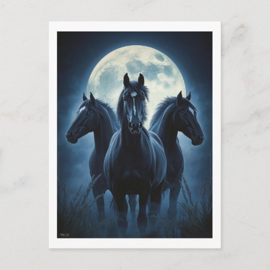 Drie Paarden Maan Briefkaart (Voorkant)