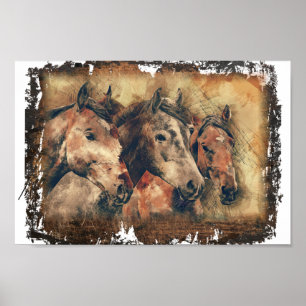 Drie Paarden Ontkoppelen afdrukken Poster