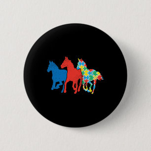 Drie paarden Puzzle Red Blue Autism Awareness ASL Ronde Button 5,7 Cm