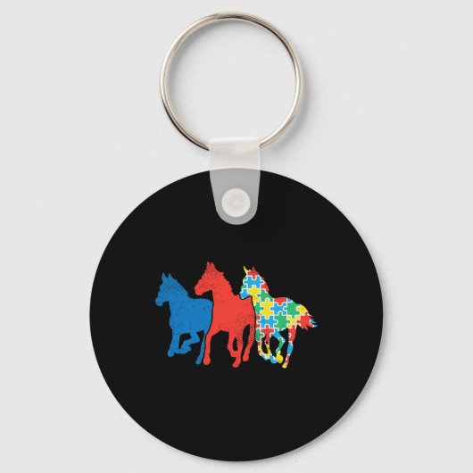 Drie paarden Puzzle Red Blue Autism Awareness ASL Sleutelhanger (Voorkant)