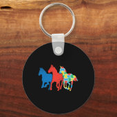 Drie paarden Puzzle Red Blue Autism Awareness ASL Sleutelhanger (Voorkant)