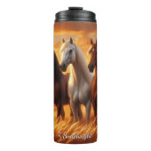 Drie Paarden Schuur Zonsondergang Veld Thermosbeker (Voorkant)