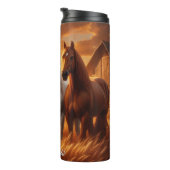 Drie Paarden Schuur Zonsondergang Veld Thermosbeker (Geroteerd rechts)