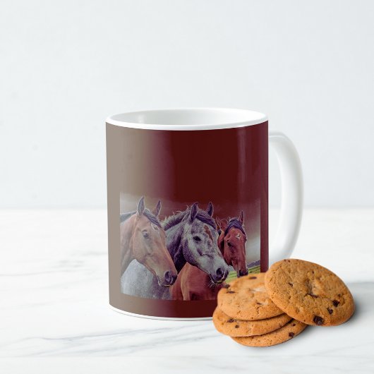 Drie paardenhoofden chocoladebruine mok