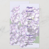 Drie Paarse hydrangea Clusters Wedding Menu (Voorkant / Achterkant)
