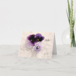 Drie paarse pansies die je denken kaart