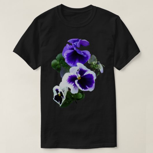 Drie Paarse Pansies in een rij T-shirt (Design voorkant)