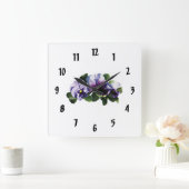 Drie Paarse Pansies Vierkante Klok (Huis)