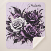 Drie Paarse Rozen Sherpa Deken (Voorkant)