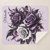 Drie Paarse Rozen Sherpa Deken (Voorkant (horizontaal))