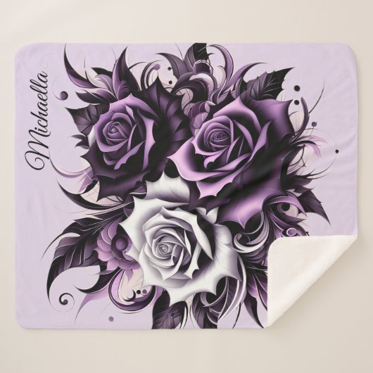 Drie Paarse Rozen Sherpa Deken (Voorkant (horizontaal))