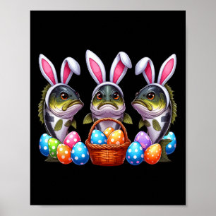 Drie Paashaas B Vissen Jagen Eieren Sket Colo Poster