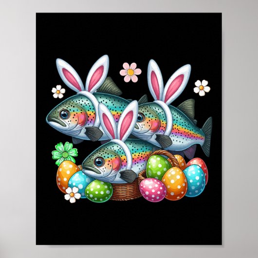 Drie Paashaas Forel Vissen Jachteieren Schets Poster (Voorkant)