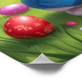 Drie paashaas kleurrijke lente eierjacht poster (Hoek)