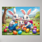 Drie paashaas kleurrijke lente eierjacht poster (Voorkant)