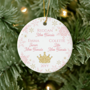 Drie Pageant Prinsessen Roze Gouden Sneeuwvlokken Keramisch Ornament