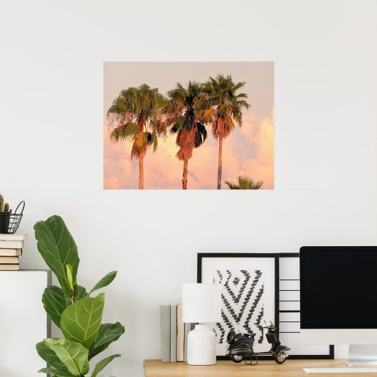 Drie palmbomen in Warm Sunset Poster (Thuiskantoor)