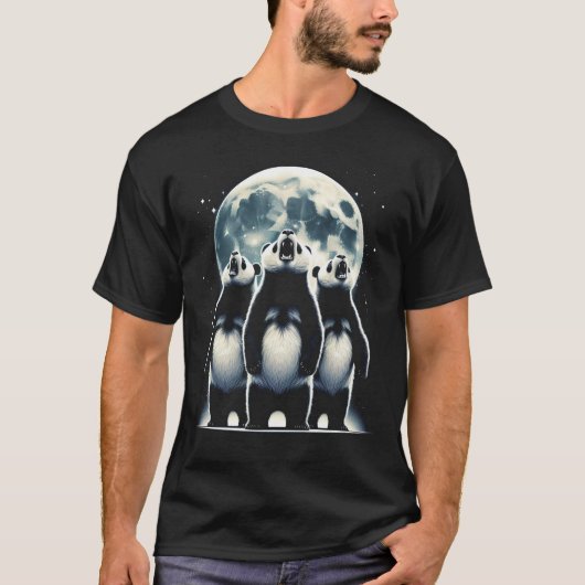 Drie panda's huilen naar de maan als drie wolven t-shirt (Voorkant)