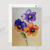 Drie  Pansy bloemen kleurpotloden Briefkaart (Voorkant / Achterkant)