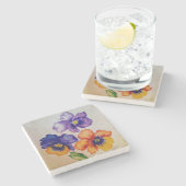 Drie  Pansy bloemen kleurpotloden Stenen Onderzetter (Zijkant)