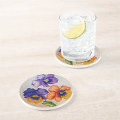 Drie  Pansy bloemen kleurpotloden Zandsteen Onderzetter (Zijkant)