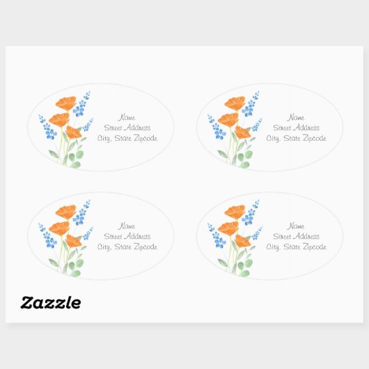 Drie papavers Waterverf Bouquet Labels (Vel)