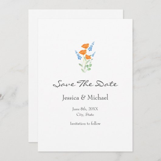 Drie papavers Waterverf Bouquet sparen de datum Save The Date (Voorkant / Achterkant)