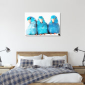 Drie papegaaien Pacific Blue Parrotlets Canvas Art Afdruk (Insitu (Slaapkamer))