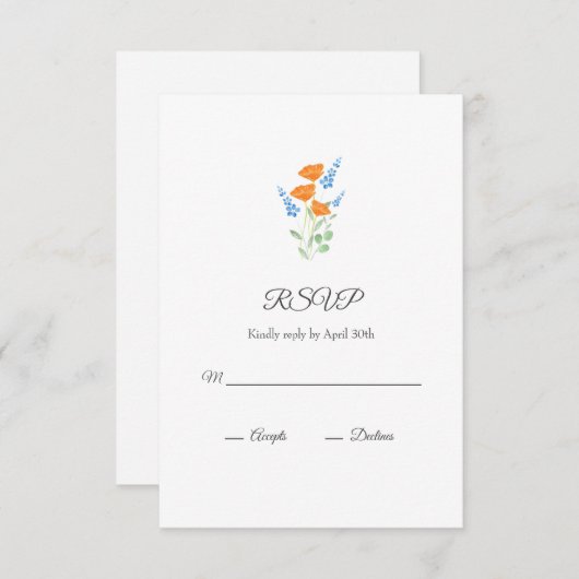 Drie papies Waterverf Bouquet RSVP Kaartje (Voorkant / Achterkant)