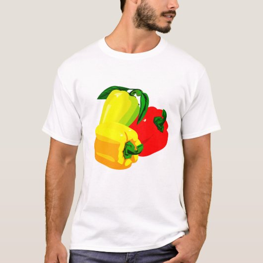 Drie paprika's, rood geel, groen t-shirt (Voorkant)