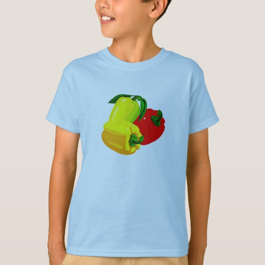 Drie paprika's, rood geel, groen t-shirt (Voorkant)