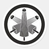 Drie paraplu's, verspringend in een cirkel ronde sticker (Voorkant)