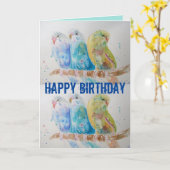 Drie parkieten zittend blauwe parkiet aquarel kaar kaart (Gele Bloem)