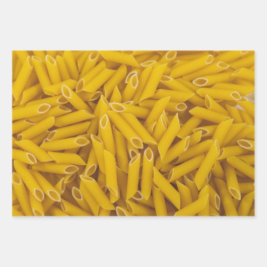 Drie Pasta foto's Penne Fusilli Farfalle Inpakpapier Vel (Voorkant 3)