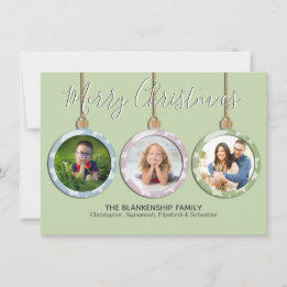 Drie Pastelkleurige Kerstbal Foto Kerstmis Feestdagenkaart