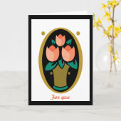 Drie Peach Dutch Tulips Moederdag Kaart (Gele Bloem)