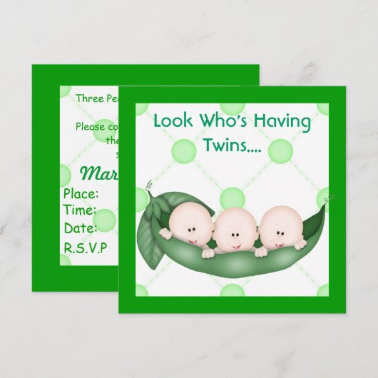 DRIE PEAS IN EEN POD BABY SHOWER-INVITATIE KAART (Voorkant / Achterkant)