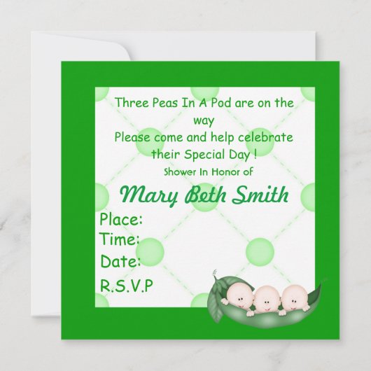 DRIE PEAS IN EEN POD BABY SHOWER-INVITATIE KAART (Achterkant)