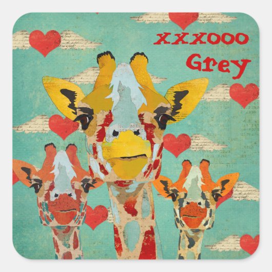 Drie Peeking Giraffes Harten Sticker (Voorkant)